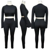Long Sleeve Crew Neck Solid Two Piece Pants Set YF-9961