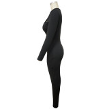 Sexy Cross Hollow Out Solid Jumpsuit (without chain) YF-9963