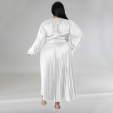 Plus Size Solid Color Long Sleeve Ruched Long Dress NNWF-7729