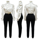 Solid Pullover Color Puff Sleeve Top YF-10304