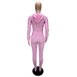 B Letter Print Zipper Hoodies Pant Two Piece Set CXLF-8087