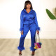 Solid Color Long Sleeve Shirt And Villus Splicing Pant Two Piece Set WSYF-5956
