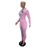 B Letter Print Zipper Hoodies Pant Two Piece Set CXLF-8087