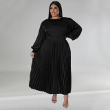 Plus Size Solid Color Long Sleeve Ruched Long Dress NNWF-7729