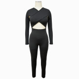 Sexy Cross Hollow Out Solid Jumpsuit (without chain) YF-9963