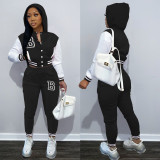 Plush Letter Print Sweatshirt Hoodies Two Piece Pants Set FOSF-8323