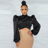 Solid Pullover Color Puff Sleeve Top YF-10304