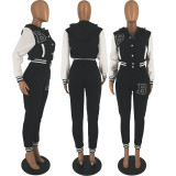 Plush Letter Print Sweatshirt Hoodies Two Piece Pants Set FOSF-8323