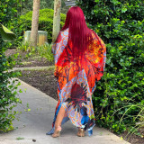 Plus Size Bat Sleeve Print V Neck Maxi Dress NNWF-10248