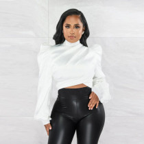Solid Pullover Color Puff Sleeve Top YF-10304