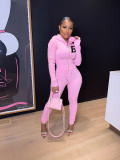 B Letter Print Zipper Hoodies Pant Two Piece Set CXLF-8087