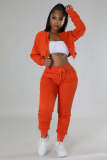 Casual Sports Solid Crop Coat And Pants 2 Piece Set GYLY-9895 