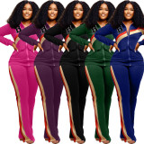 Casual Sport Zipper Coat And Straight Pant Two Piece Set WAF-77495236