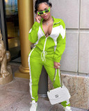 Fashion Color Blocking Zipper Coat And Sports Pant Two Piece Set YD-8669