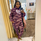 Casual PINK Letter Print Camo Sports Hoodies Two Piece Pants Set YIM-282
