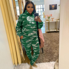 Casual PINK Letter Print Camo Sports Hoodies Two Piece Pants Set YIM-282