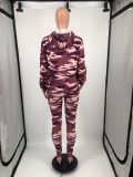 Casual PINK Letter Print Camo Sports Hoodies Two Piece Pants Set YIM-282