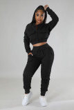 Casual Sports Solid Crop Coat And Pants 2 Piece Set GYLY-9895 