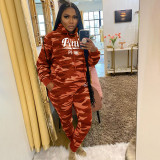 Casual PINK Letter Print Camo Sports Hoodies Two Piece Pants Set YIM-282