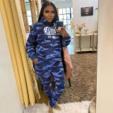 Casual PINK Letter Print Camo Sports Hoodies Two Piece Pants Set YIM-282