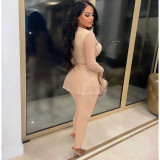 Mesh Splicing See Through Tops And Tight Pant Two Piece Set NM-8531