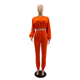 Casual Sports Solid Crop Coat And Pants 2 Piece Set GYLY-9895 