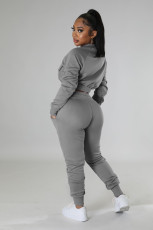 Casual Sports Solid Crop Coat And Pants 2 Piece Set GYLY-9895 