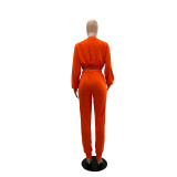 Casual Sports Solid Crop Coat And Pants 2 Piece Set GYLY-9895 