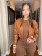 PU Leather Rib Splicing Long Sleeve Baseball Jacket WAF-77499