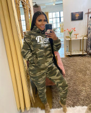 Casual PINK Letter Print Camo Sports Hoodies Two Piece Pants Set YIM-282
