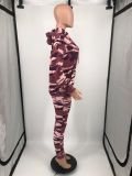Casual PINK Letter Print Camo Sports Hoodies Two Piece Pants Set YIM-282