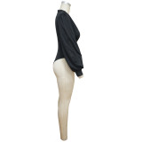 Solid Deep V-Neck Lace Splice Bodysuit YF-1255