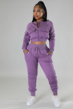 Casual Sports Solid Crop Coat And Pants 2 Piece Set GYLY-9895 