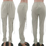 Casual Solid Color Bandage TrousersTK-6263