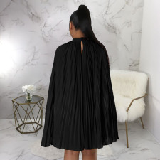 Solid Bat Sleeve Pleated Loose Chiffon DressYF-10323