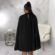 Solid Bat Sleeve Pleated Loose Chiffon DressYF-10323