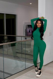 Solid Color Casual Sports Bodysuit And Tight Pant Two Piece Sets CM-8641