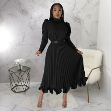 Fashion Puff Sleeve Pullover Ruffles Ruched Skirts Two Piece Set YF-10322