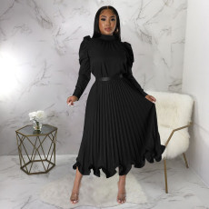 Fashion Puff Sleeve Pullover Ruffles Ruched Skirts Two Piece Set YF-10322