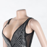 Plus Size Sexy Hot Drilling Perspective Sleeveless Irregular Dress NY-2526
