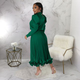 Fashion Puff Sleeve Pullover Ruffles Ruched Skirts Two Piece Set YF-10322