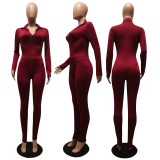 Solid Color Casual Sports Bodysuit And Tight Pant Two Piece Sets CM-8641