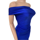 Sexy Solid Slash Shoulder Split Evening Dress LSD-83157