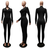 Solid Color Casual Sports Bodysuit And Tight Pant Two Piece Sets CM-8641