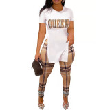 Printed Short Sleeve Slit Hem And Pants Two Piece Set SHD-9387