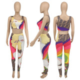 Fashion Print Tank Top And Tight Pant Two Piece Set WMEF-20808