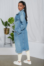 Plus Size Fashion Long Sleeve Denim Long Coat LX-5526