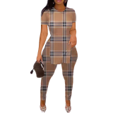 Printed Short Sleeve Slit Hem And Pants Two Piece Set SHD-9387