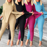 Plus Size Fashion Solid Color Split Tops And Tight Pant Two Piece Set NY-2595
