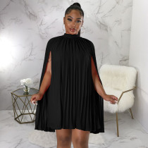 Solid Bat Sleeve Pleated Loose Chiffon DressYF-10323